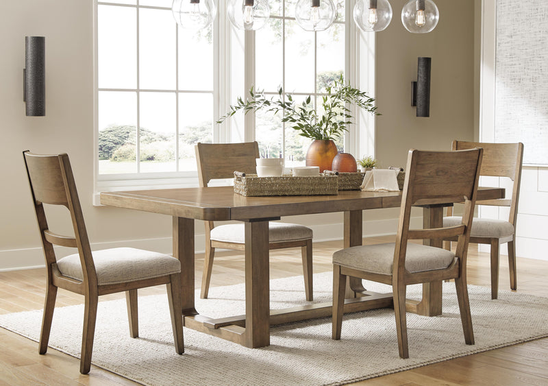 Ashley Furniture Cabalynn dining room set with a wooden table and six upholstered chairs, showcasing a modern dining space.