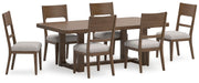 Ashley Furniture Cabalynn dining room set with a table and six upholstered chairs in a modern design.