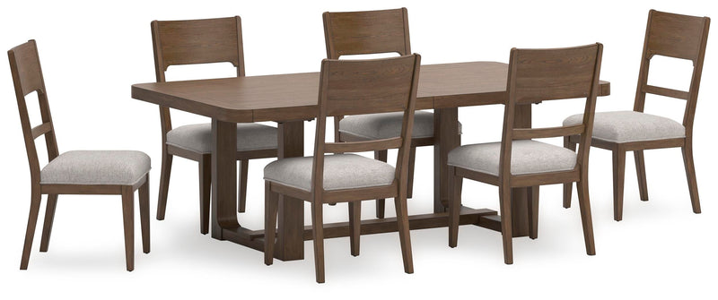 Ashley Furniture Cabalynn dining room set with a table and six upholstered chairs in a modern design.