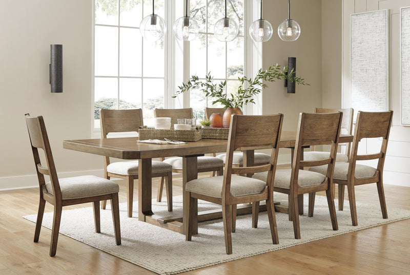 Ashley Furniture Cabalynn dining room set with a wooden table and six matching chairs in a modern design.