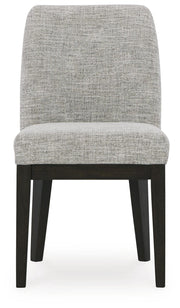 Ashley Furniture Burkhaus dining room set with a wooden table and matching chairs, shown from a front head-on view.
