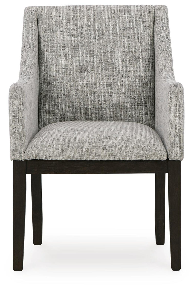 Ashley Furniture Burkhaus dining room set with a wooden table and matching chairs, shown from a head-on angle.