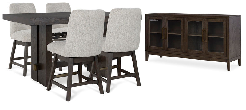 Ashley Furniture Burkhaus dining room set with a wooden table and matching chairs in a modern dining space.