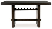 Ashley Furniture Burkhaus dining room set with a wooden table and matching chairs, shown from a head-on angle.