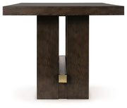Ashley Furniture Burkhaus dining room set with a table and chairs, featuring a dark wood finish and modern design.