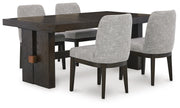 Ashley Furniture Burkhaus dining room set with a wooden table and matching chairs in a modern design.