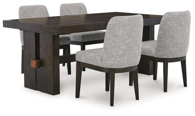 Ashley Furniture Burkhaus dining room set with a wooden table and matching chairs in a modern design.