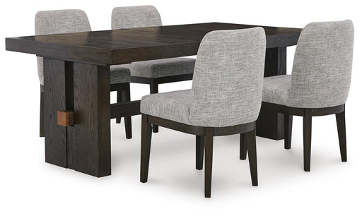 Ashley Furniture Burkhaus dining room set with a wooden table and matching chairs in a modern design.