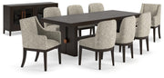Ashley Furniture Burkhaus dining room set with a wooden table and matching chairs in a modern dining space.