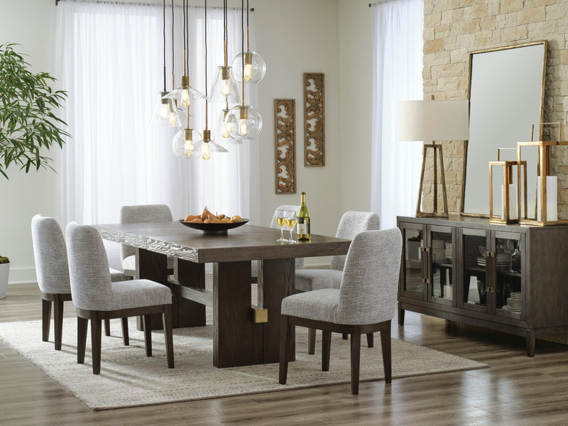 Ashley Furniture dining room set with a wooden table and matching chairs, ideal for a stylish dining space.