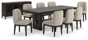 Ashley Furniture Burkhaus dining room set with a wooden table and matching chairs in a modern kitchen setting.