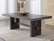 Ashley Furniture Burkhaus dining room set with table and four chairs, featuring a modern design and wood finish.