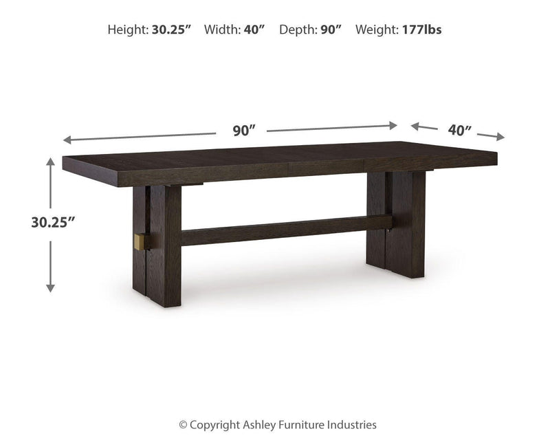 Ashley Furniture Burkhaus dining room set with a table and matching chairs, ideal for a modern dining space.
