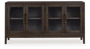 Ashley Furniture Burkhaus dining room set with a rectangular table and six upholstered chairs, shown from the head-on angle.