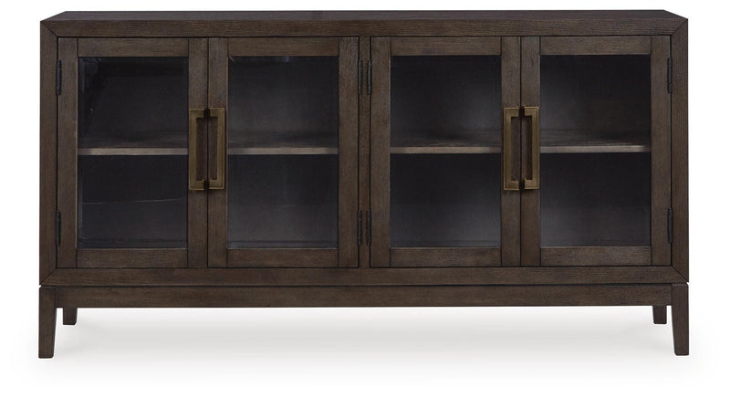 Ashley Furniture Burkhaus dining room set with a rectangular table and six upholstered chairs, shown from the head-on angle.