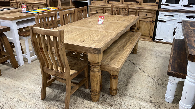 Solid Pine 7-Piece Dining Set with Bench – 84” Table