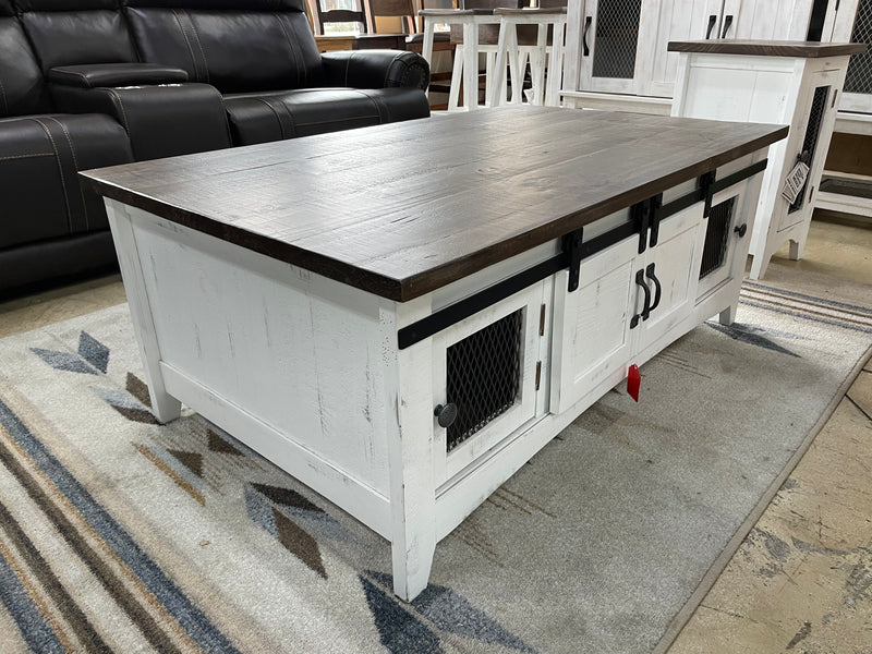IFD360CKTL-W Coffee Table with Sliding Doors – Pueblo White Finish (50” x 30” x 20”H)