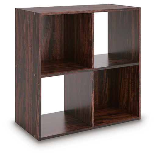 Ashley Furniture Glosmount Four Cube Organizer with angled view, showcasing its sleek cube design and modern storage solution.