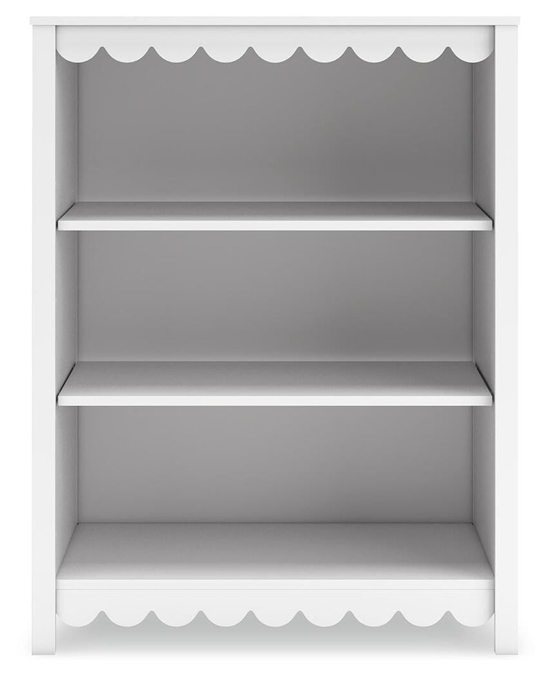 Ashley Furniture Hallityn Bookcase with open shelves and a dark wood finish, shown from a front head-on view.