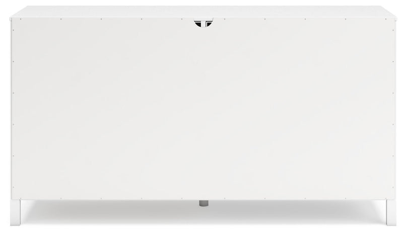 Back view of the Hallityn Dresser by Ashley Furniture, showcasing its sleek wood finish and spacious drawers.