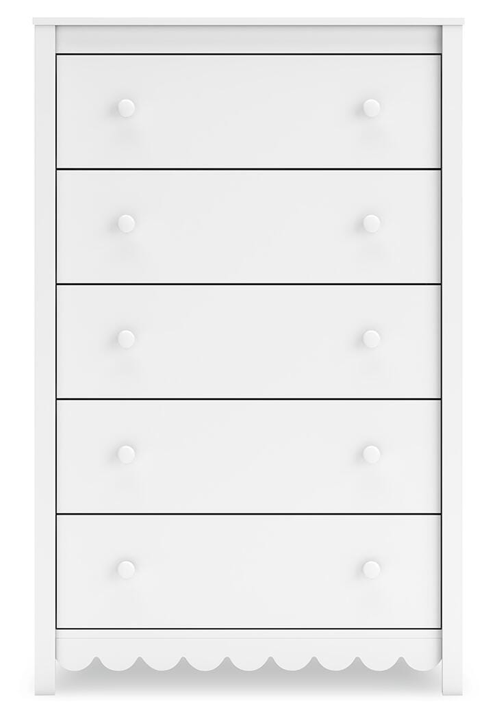 Ashley Furniture Hallityn chest of drawers with sleek wood finish and modern design, showing the front view with handles.