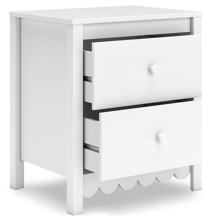 Ashley Furniture Hallityn nightstand with open storage drawer and angled design, showcasing a modern bedroom accent piece.
