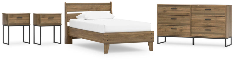 Ashley Furniture Deanlow bedroom set with a modern bed frame, matching nightstands, and dresser in a stylish bedroom arrangement.