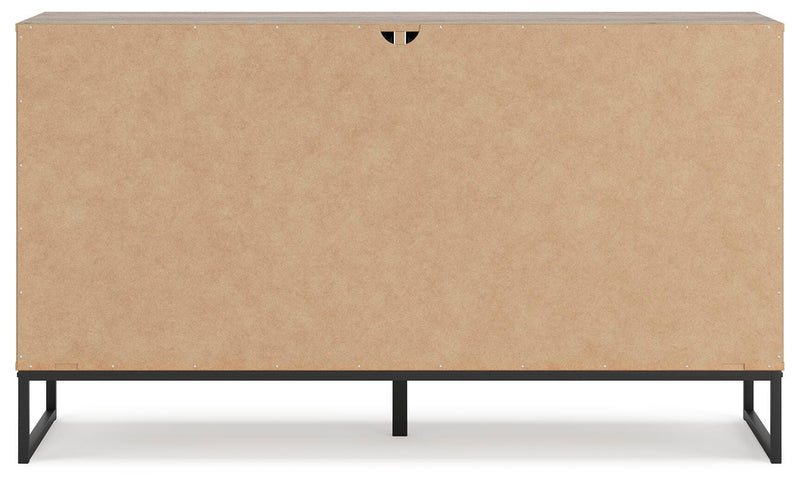 Ashley Furniture Deanlow bedroom set with a modern bed frame, matching nightstands, and dresser in a contemporary design.