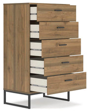 Open view of Ashley Furniture Deanlow chest of drawers showing four spacious wood drawers and elegant design.
