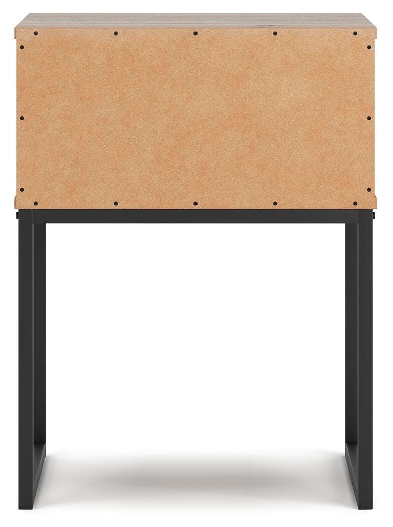 Ashley Furniture Deanlow nightstand with dark wood finish and modern design, featuring a single drawer and open shelf.