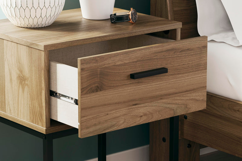 Ashley Furniture Deanlow nightstand with a dark wood finish, featuring a single drawer and a flat top surface.