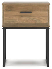Ashley Furniture Deanlow nightstand with a dark wood finish, featuring a single drawer and open shelf for bedroom storage.