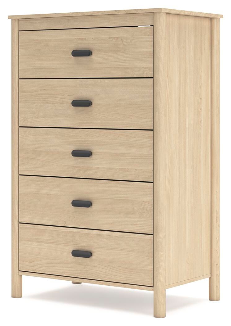 Ashley Furniture Cabinella Chest of Drawers, angled view showing wood finish and multiple drawers for bedroom storage.