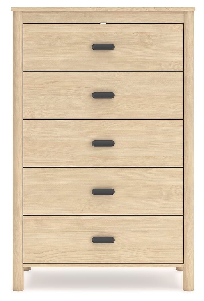 Ashley Furniture Cabinella chest of drawers with six spacious wooden drawers and sleek black finish.