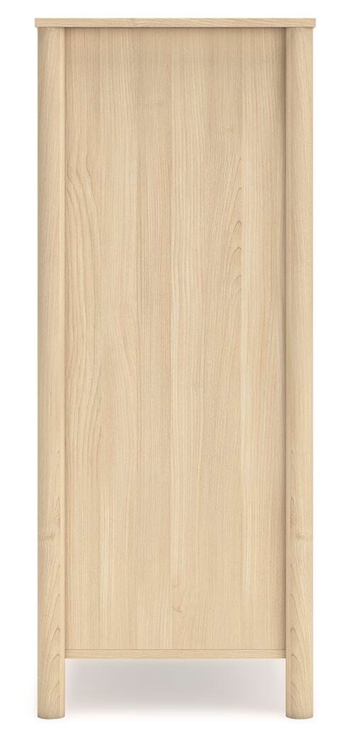 Ashley Furniture Cabinella Chest of Drawers with six spacious drawers and a light wood finish, shown from the side.