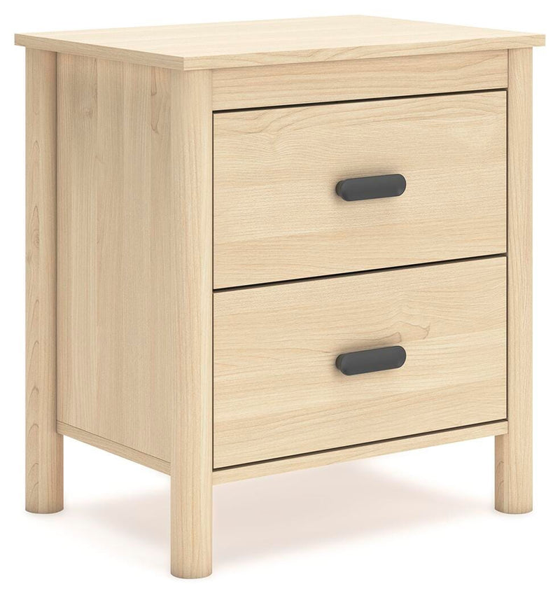 Ashley Furniture Cabinella nightstand with a dark wood finish, featuring a single drawer and open shelf for bedroom storage.