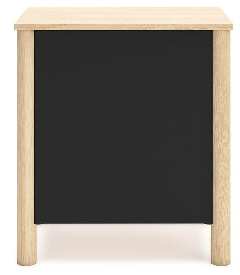 Ashley Furniture Cabinella nightstand with a dark wood finish and modern design, featuring a single drawer and open shelf.