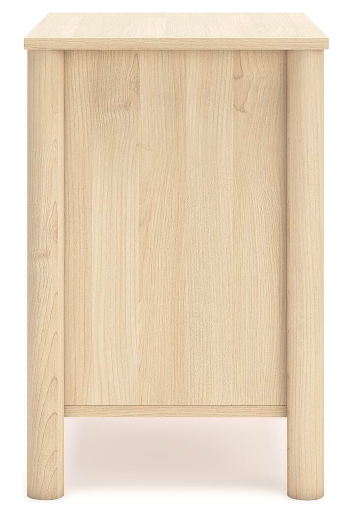 Ashley Furniture Cabinella Nightstand with a dark wood finish and modern design, featuring a single drawer and open shelf.