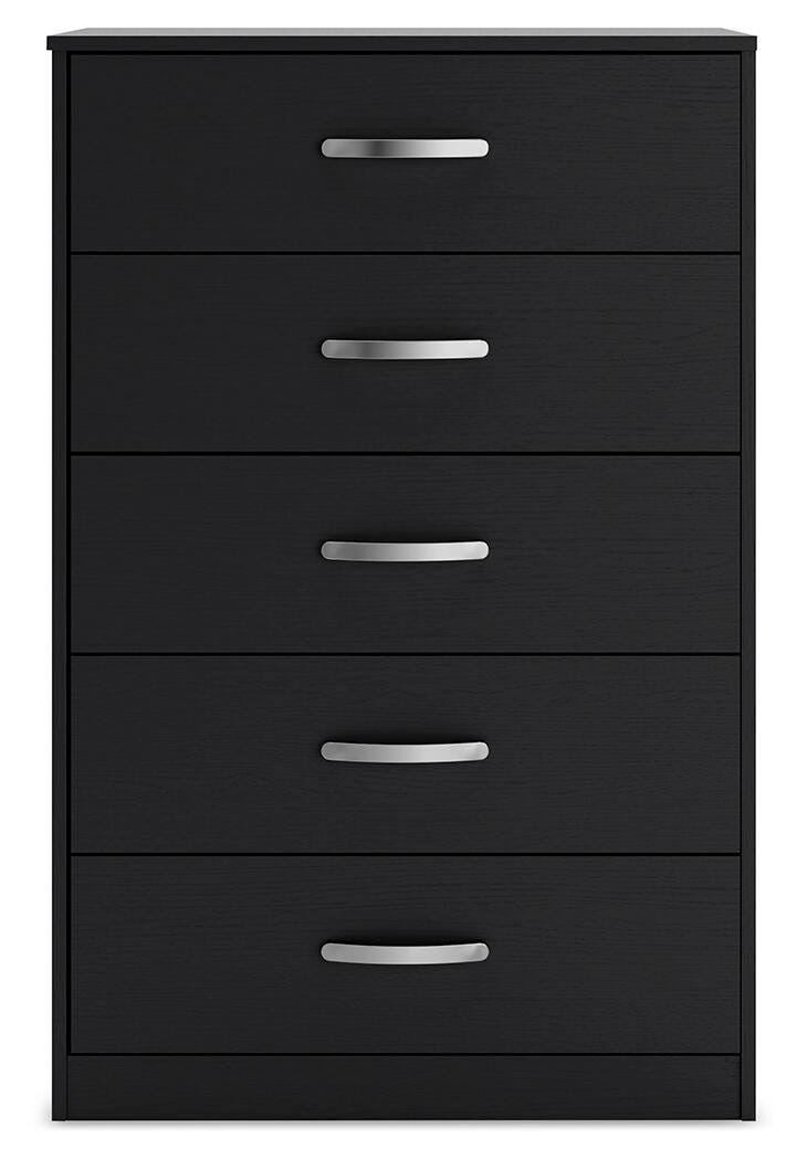 Ashley Furniture Finch chest of drawers with sleek wood finish and modern design, shown from a front head-on view.