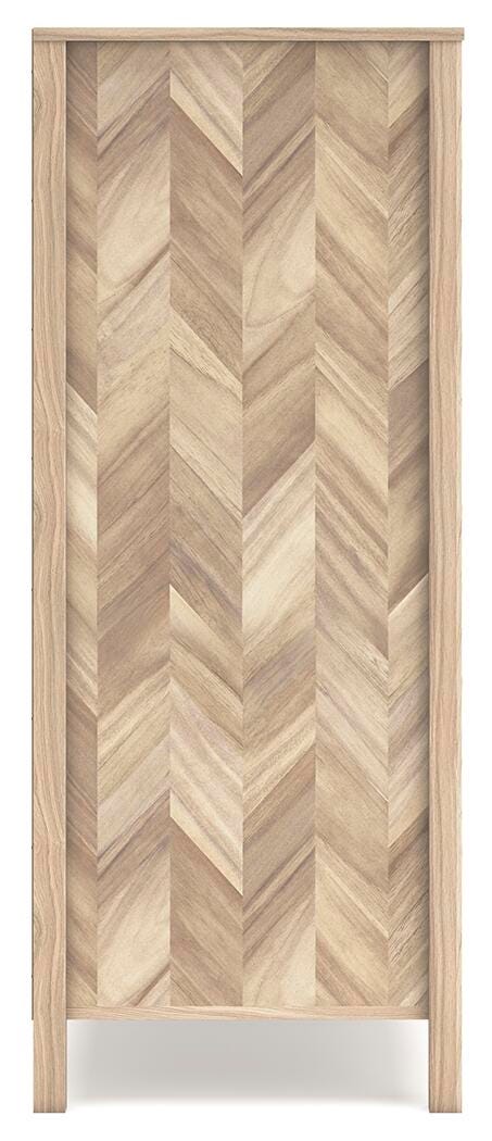 Ashley Furniture Battelle Chest of Drawers showing a modern wooden chest with multiple drawers and sleek design.