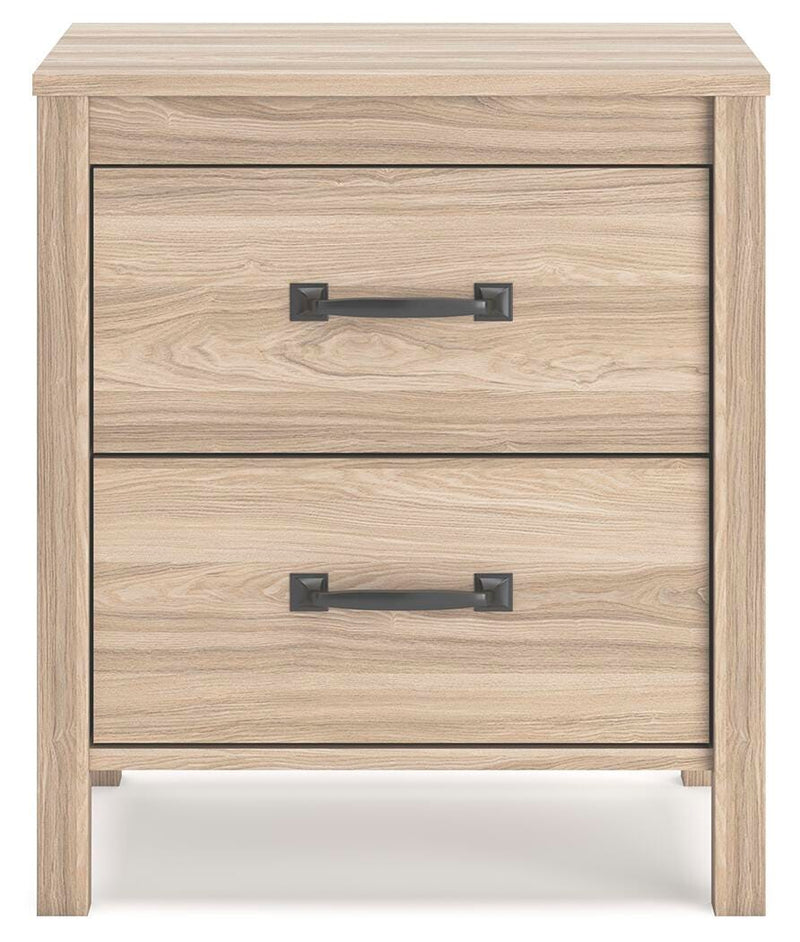 Ashley Furniture Battelle nightstand with a sleek design, featuring a dark wood finish and a single drawer for bedroom storage.