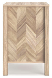 Ashley Furniture Battelle Nightstand with a dark wood finish and sleek modern design, shown from a side angle.