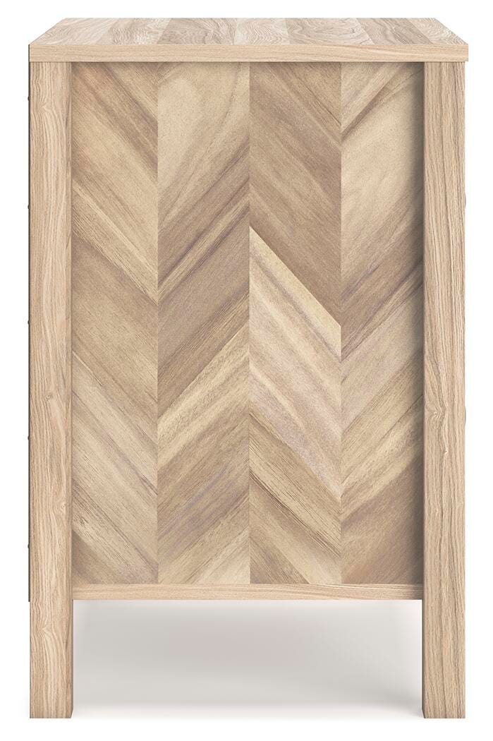 Ashley Furniture Battelle Nightstand with a dark wood finish and sleek modern design, shown from a side angle.