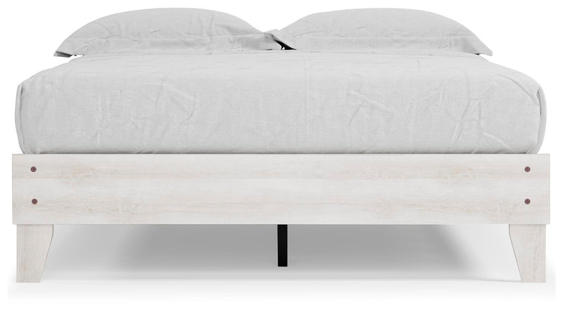 Ashley Furniture Shawburn Queen Platform Bed with a sleek headboard and modern design, shown in a head-on view.