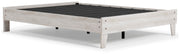 Ashley Furniture Shawburn Queen Platform Bed with a modern wood finish, shown from an angled side view.