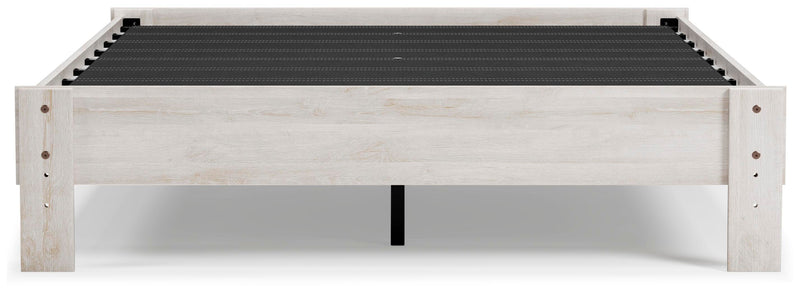 Ashley Furniture Shawburn Queen platform bed with headboard and footboard, showcasing dark wood finish and modern design