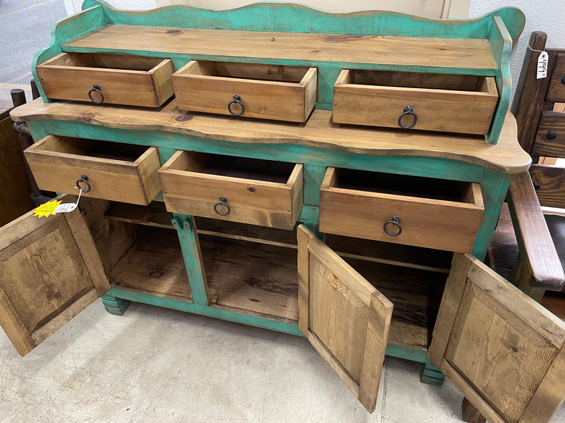 Turquoise Distressed Pine Wood Buffet