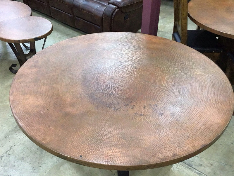 60” Hand-Hammered Copper Round Dining Table with Metal Base