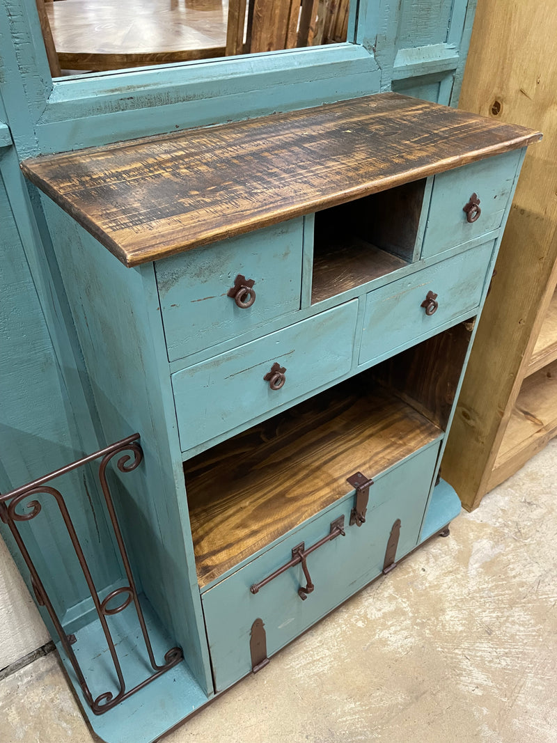 Turquoise Hall Tree w/ Mirror