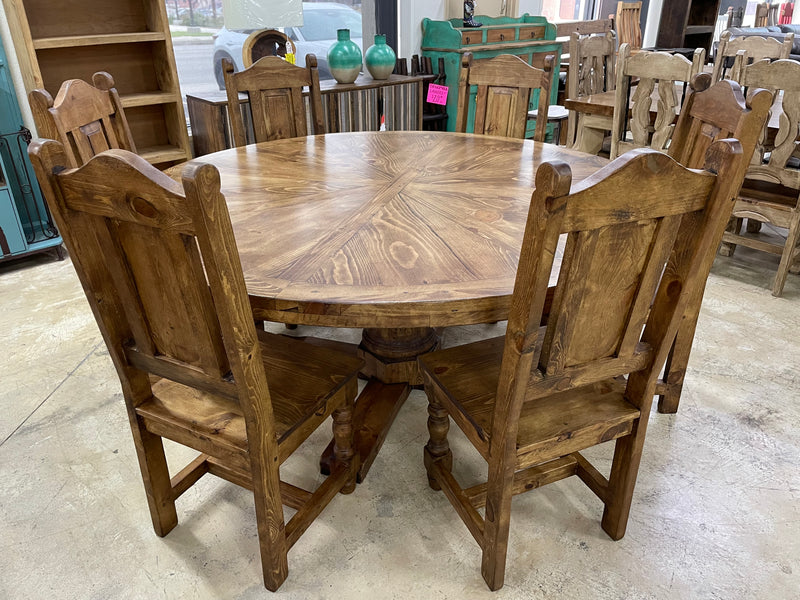Reclaimed Wood 72” Round Dining Table with 6 Chairs